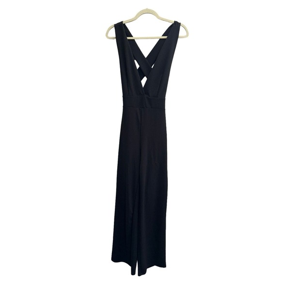 MOCKING JAY Womens Medium Jumpsuit Deep V Neck Criss Cross Back Black #2150 - Picture 1 of 11